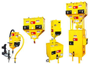 New! Weld Engineering's Heated Autmatic Mixing Gravity Feed Hopper/Separators and Pressure Feed Systems.